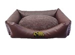 Luxury Faux Leather Dog Bed - Large Brown With Brown Cord Inner Cushion 40" x 27" x 14"